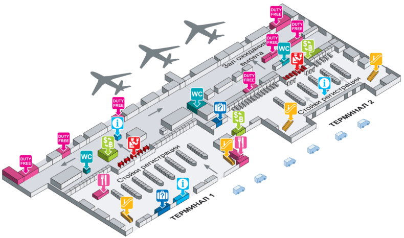 Схема зоны вылета аэропорта Дон Муанг в Бангкоке