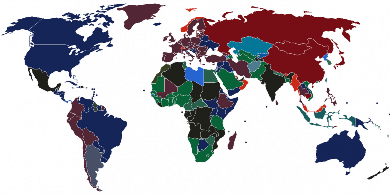 Карта стран с обозначением цвета паспортов